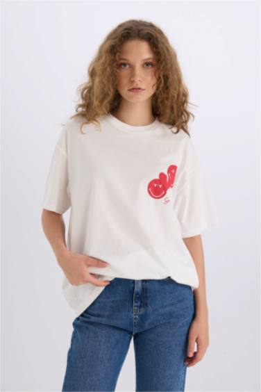 SmileyWorld Oversize Fit Crew Neck Back Printed T-Shirt