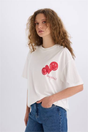 SmileyWorld Oversize Fit Crew Neck Back Printed T-Shirt
