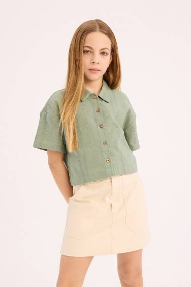 Girl Crop Short Sleeve Linen Shirt