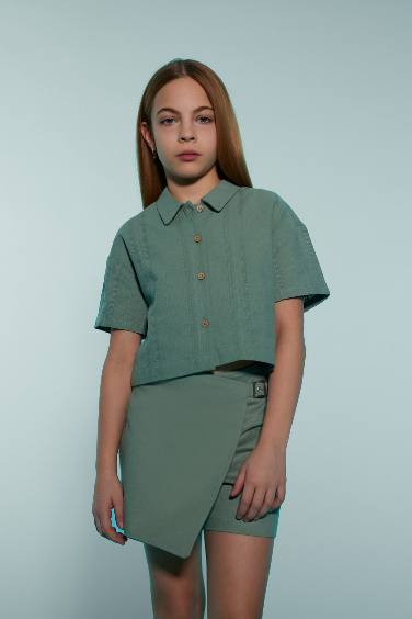 Girl Crop Short Sleeve Linen Shirt