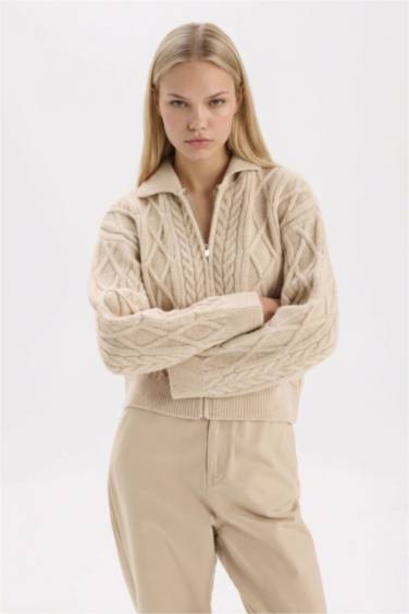 Regular Fit Polo Yaka Fermuarlı Triko Hırka