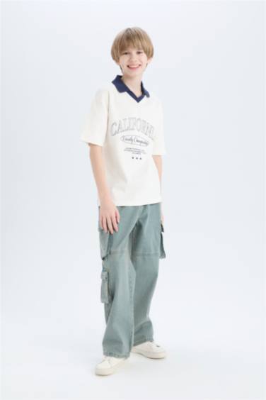 Boy Oversize Fit Printed Short Sleeve Polo T-Shirt