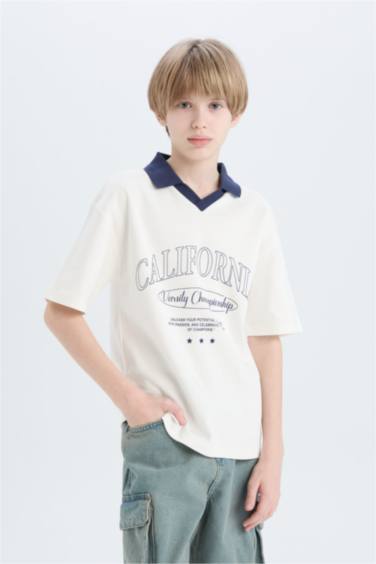 Boy Oversize Fit Printed Short Sleeve Polo T-Shirt