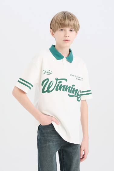 Oversize Fit Printed Short Sleeve Polo T-Shirt