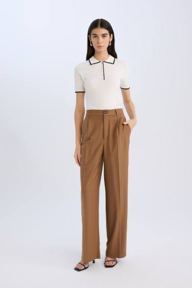 Wide Leg Pocketed High Waist Long Trousers