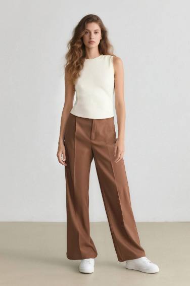 Wide Leg Pocketed High Waist Long Trousers