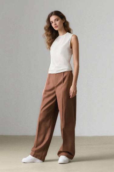 Wide Leg Pocketed High Waist Long Trousers