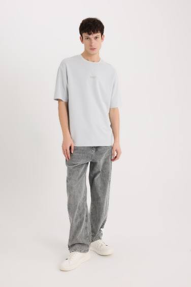 Boxy Fit с круглым вырезом, футболка из тяжелой ткани с принтом