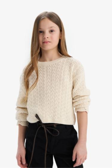 بلوز صوف بناتي قصة عادية برقبة مستديرة