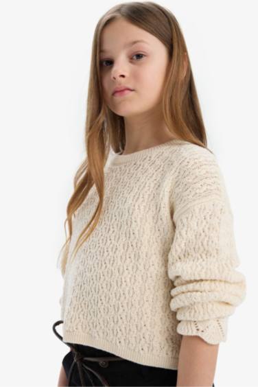 بلوز صوف بناتي قصة عادية برقبة مستديرة