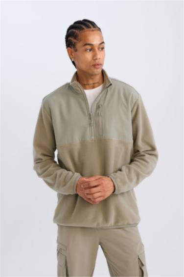 DeFactoFit Standart Fit Dik Yaka Fermuarlı Polar Sporcu Sweatshirt