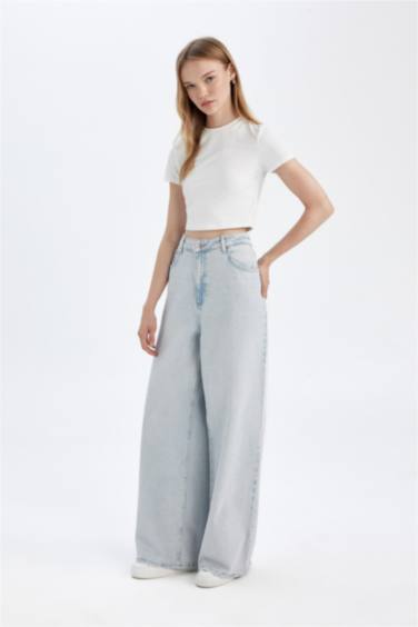 Wide Baggy Fit Ekstra Geniş Kalıp Normal Bel Ekstra Geniş Paça Jean Yıkamalı Pantolon