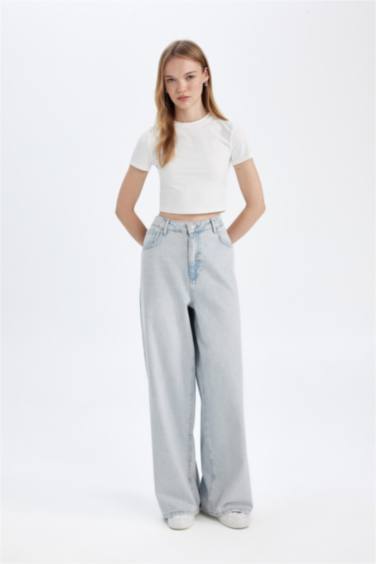 Wide Baggy Fit Ekstra Geniş Kalıp Normal Bel Ekstra Geniş Paça Jean Yıkamalı Pantolon