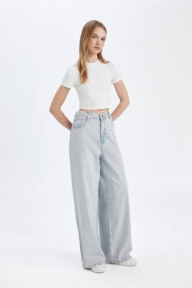Wide Baggy Fit Ekstra Geniş Kalıp Normal Bel Ekstra Geniş Paça Jean Yıkamalı Pantolon