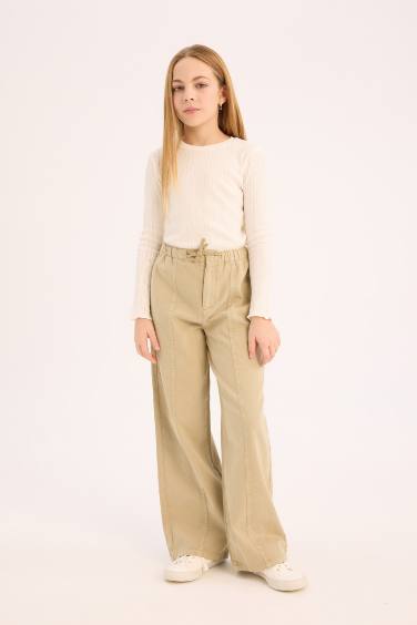 Kız Çocuk Slim Fit Dar Kesim Bisiklet Yaka Uzun Kollu Tişört