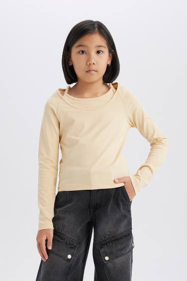 Girl Slim Fit Sweet Printed Corduroy Long Sleeve T-Shirt