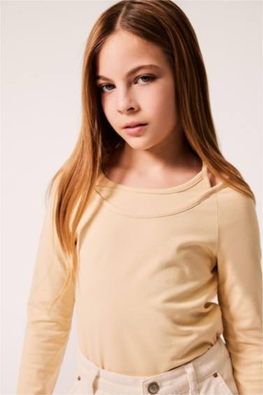 تيشيرت بناتي ردن طويل مضلع سليم فيت