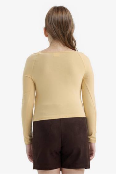 تيشيرت بناتي ردن طويل مضلع سليم فيت