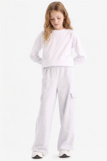 بنطلون بجامة رياضي بناتي برجل اسع وايد ليج