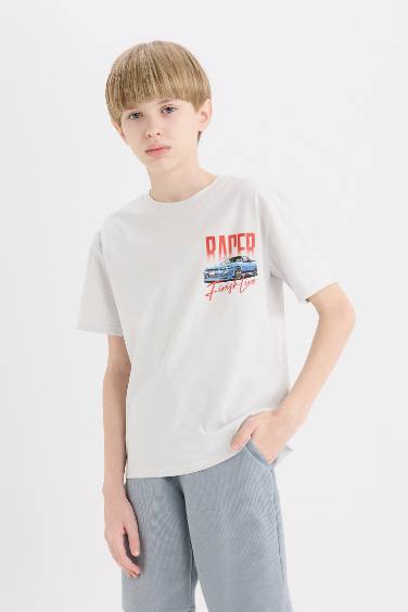 تيشيرت أولاد نص كم مطبوع برقبة مستديرة