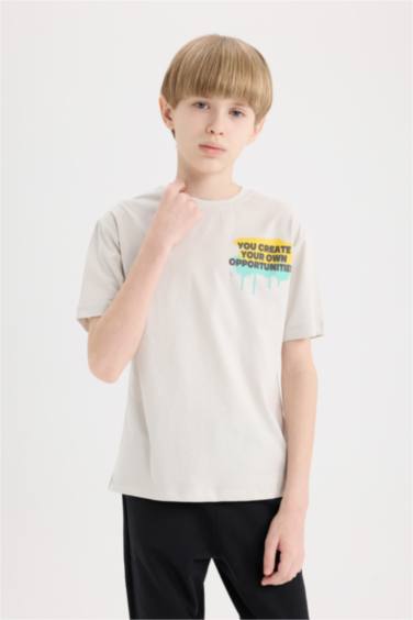 تيشيرت نص ردن مطبوع قصة عادية بياخة مستديرة