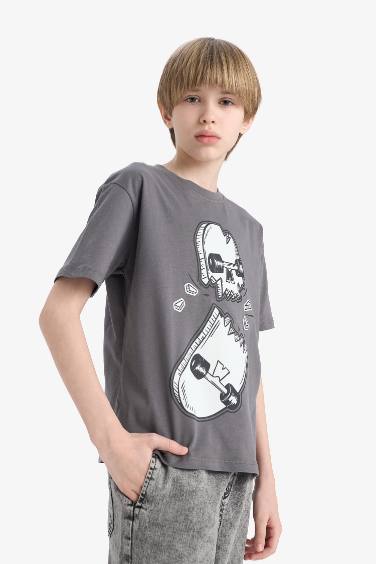 Boy Crew Neck Skateboard Printed Short Sleeve T-Shirt