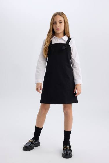 Kız Çocuk Askılı Gabardin Salopet Elbise