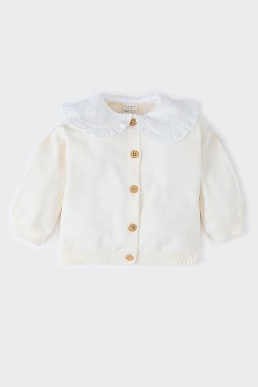 Cardigan boutonné à col en dentelle pour bébé fille