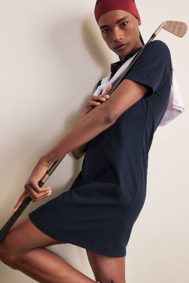 DeFactoFit Standard Fit Polo Neck Pique Mini Sports Dress