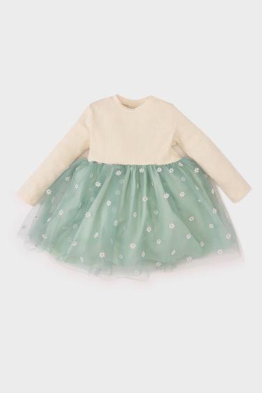 Baby Girl Floral Long Sleeve Tulle Dress