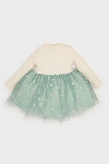 Robe en tulle fleurie à manches longues pour bébé fille