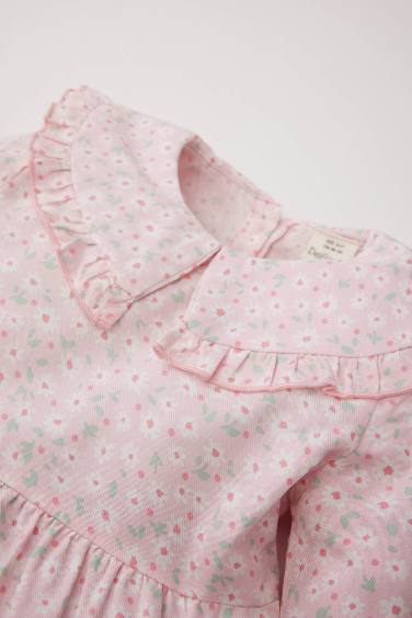 Baby Girl Large Collar Twill Floral Dress