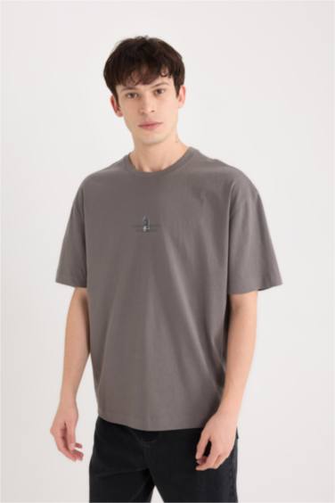 Oversize Fit Crew Neck Printed Short Sleeve T-Shirt