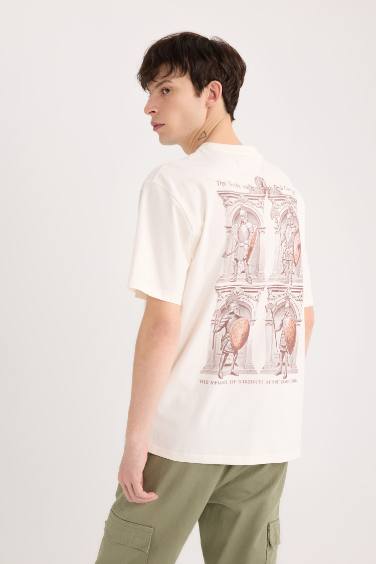 Boxy Fit Crew Neck Back Printed Short Sleeve T-Shirt