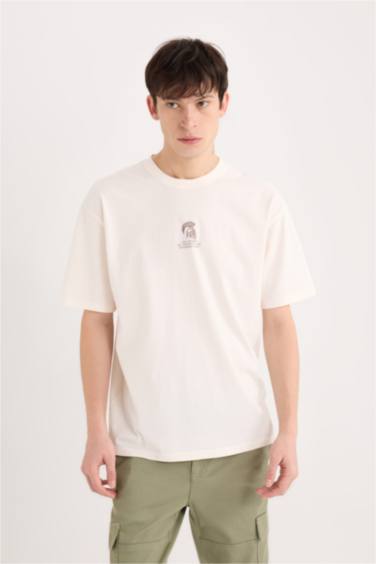 Boxy Fit Crew Neck Back Printed Short Sleeve T-Shirt