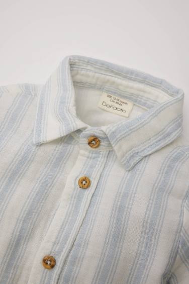 قميص ولادي مخطط ردن طويل قصة عادية