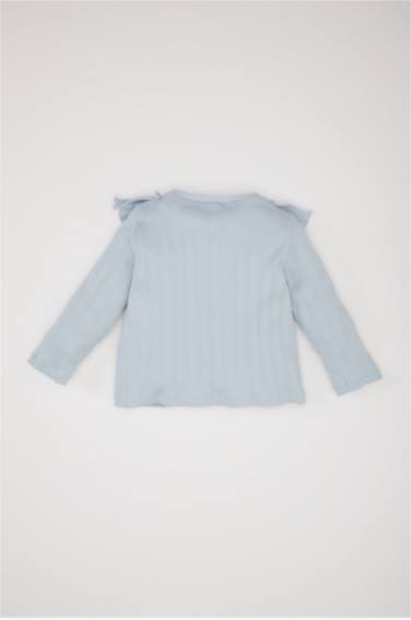 Girl Crew Neck Ribbed Camisole Ruffled Long Sleeve T-Shirt