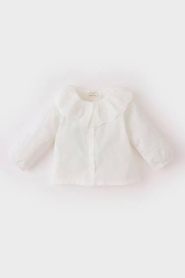 Baby Girl Lace Collar Flamboyant Poplin Long Sleeve Shirt