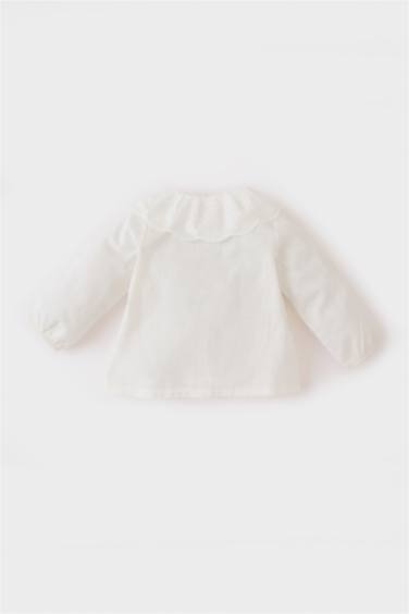 قميص بنات كم طويل قصة عادية برقبة بالدانتيل