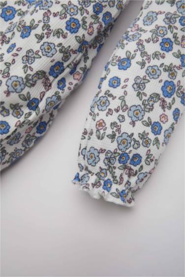 Kız Bebek Çiçekli Uzun Kollu Waffle Elbise