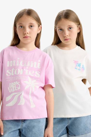 Girl Relax Fit Crew Neck Printed 2 Piece T-Shirt