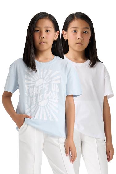 Girl Relax Fit Crew Neck 2 Piece Short Sleeve T-Shirt
