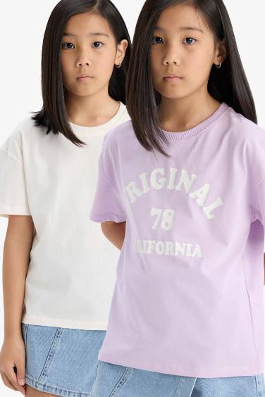 Girl Relax Fit Crew Neck Anime Printed 2 Piece T-Shirt