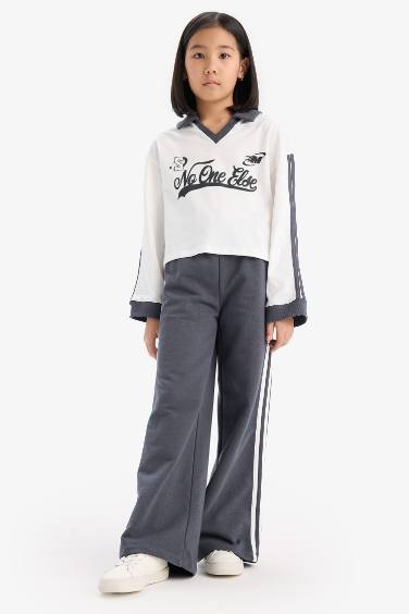 Girl Printed Sweatshirt Wide Leg Sweatpants 2 Piece Set