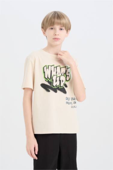 Ұлдарға дөңгелек жаға басып шығарылған қысқа жеңді Қысқа жеңді футболка