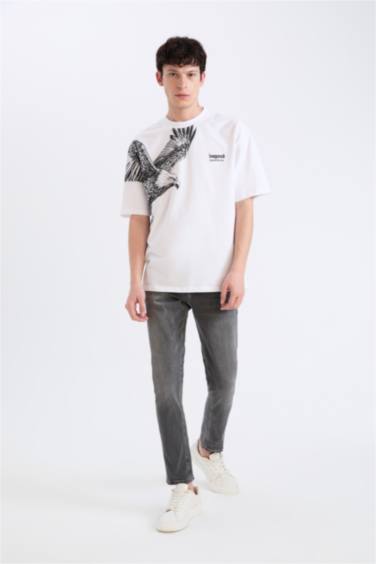 Oversize Fit Crew Neck Printed Short Sleeve T-Shirt