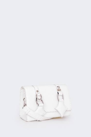 Woman Double Buckled Faux Leather Shoulder Bag