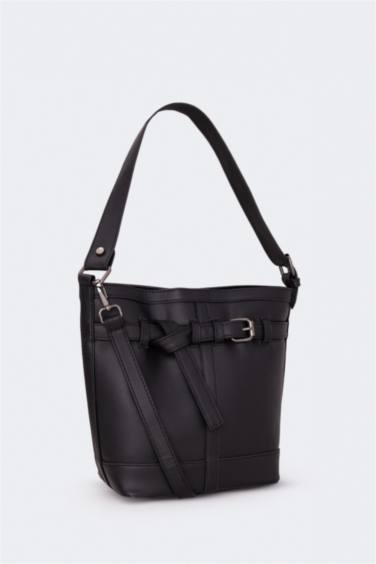 Woman Gold Buckled Faux Leather Shoulder Bag