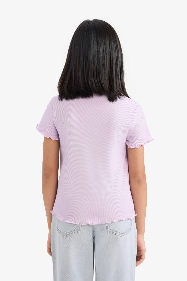 Girl Slim Fit Crew Neck Printed Ribbed Camisole T-Shirt