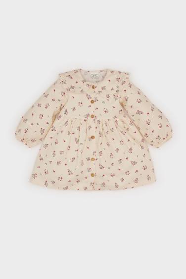 Baby Girl Floral Long Sleeve Twill Dress